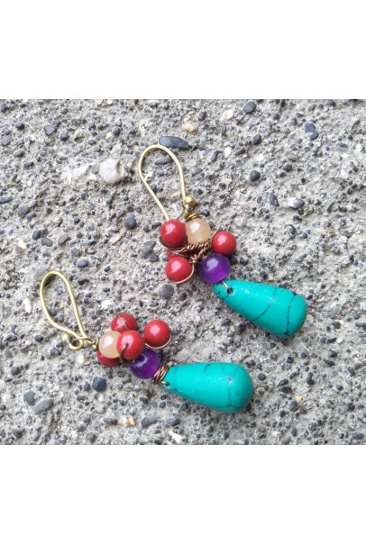Alphabey's Green Resin Stone & Melted Gemstone Brass Earrings For Women Alphabey's Green Resin Stone & Melted Gemstone Brass Earrings For Women